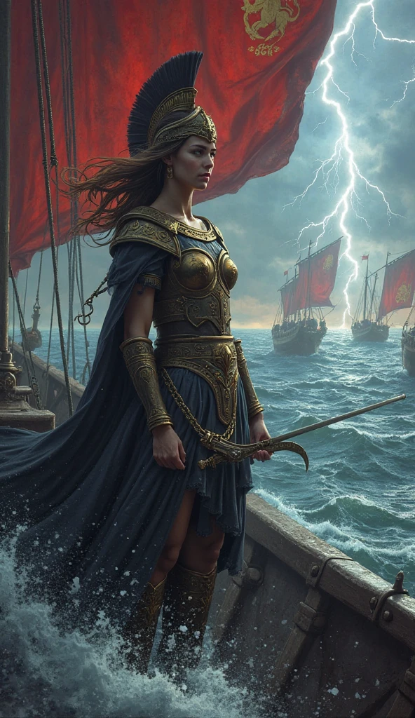 a masterpiece of,Super-High Resolution,A woman with a long sword in her hand, Swing your sword vigorously on the rock,Ancient Greek idols style,deusa Atena,Goddess of battle,Goddess of beauty,body art,The wind blows the clothes and floats,The background is sky and clouds, Thomas Blackhill,greek goddess athena, j c leyendecker 8 k,portrait of celtic goddess diana, venus godness athena, --auto