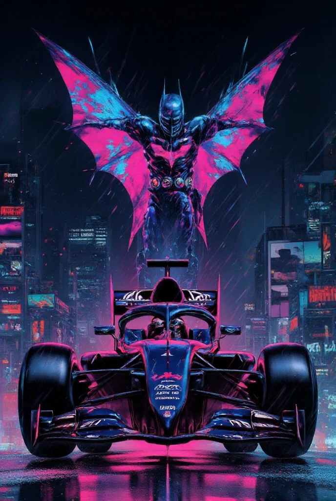 Masterpiece, high resolution image with unique perspective, capturing the subject from an unconventional angle that creates visual interest and depth, studio lightning effect, high quality image, high gradation colour, F1 racing car, PRIA1 - F1 CAR , seorang pria pembalap mobil Formula1 Michael Schumacher adalah salah satu legenda Formula 1 dengan koleksi tujuh gelar juara dunia, Ia dikenal dengan gaya balap agresif dan kemampuannya untuk memenangkan balapan dalam kondisi apapun, juga dikenal dengan gaya balap yang elegan dan kemampuannya beradaptasi dengan berbagai kondisi lintasan.  PRIA2 -BATMAN CAR , karena itu Kini dia sedang menantang adu balap mobil dengan salah satu super hero terkenal, yaitu melawan Batman dengan mobilnya yang iconic, pertandingan balap antara mobil Formula 1 melawan batman dengan super car iconicnya, di sebuah jalan kampung tanpa aspal, di jalan berlumpur mereka saling menyalip dengan skill dan kecepatannya masing-masing, sorak penonton begitu antusias, sangat seru dan menegangkan, di sana saya terkejut ketika melihat pedagang kaki lima sedang berjualan di tepi jalur sirkuit, ini pertandingan balap yang luar biasa menakjubkan dan tak di sangka-sangka.