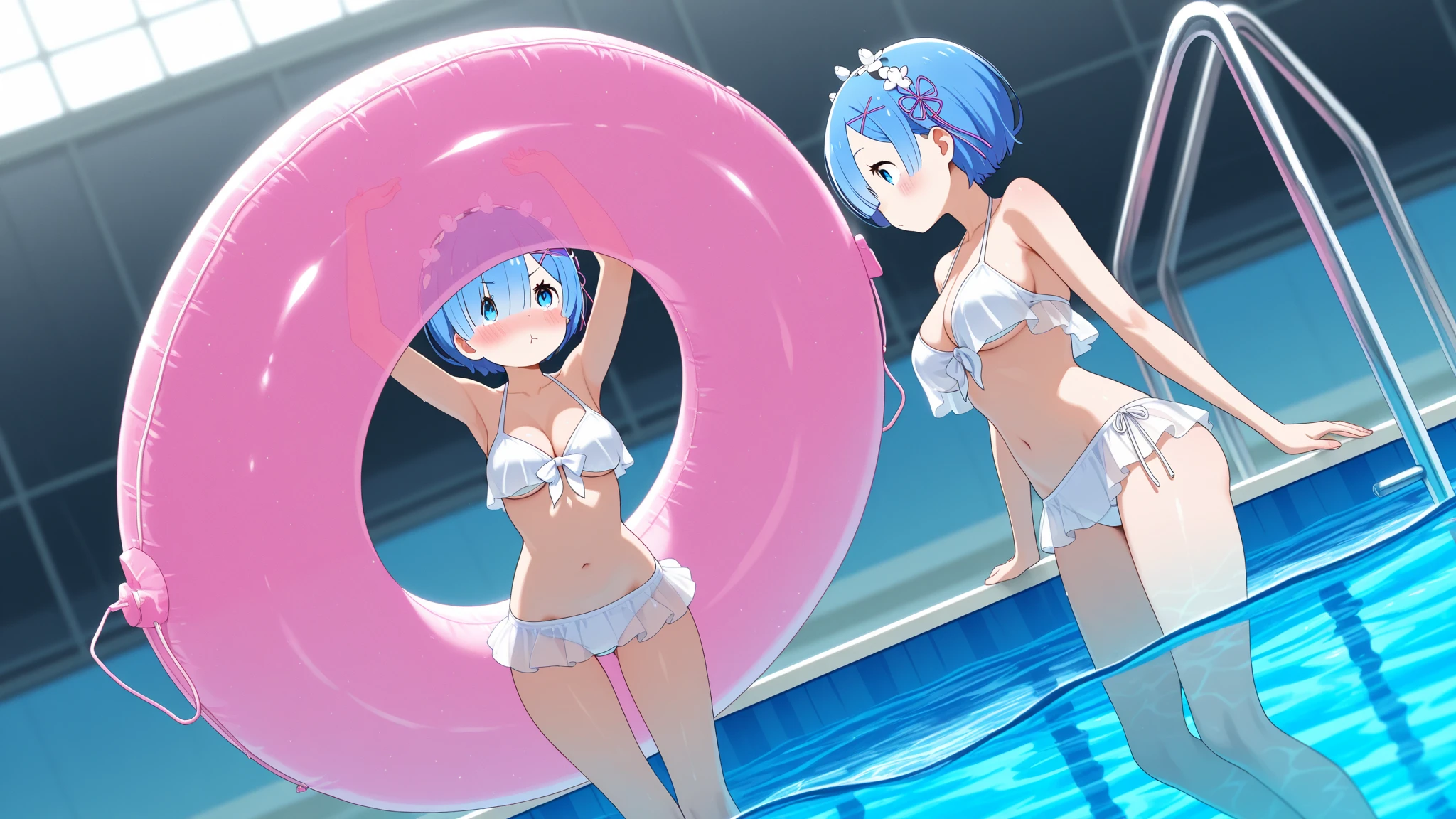 multiple girls, Giant娘 art, 非常に詳細なGiantショット, Giant, short hair, Giant woman bigger than a skyscraper, wearing rimless glasses, big breasts, big ass, bikini swimwear, Play with micro aircraft carriers and battleships in the land of dwarfs., full body description, ＧＴＳ, giga Giant娘, Giant娘, crashed warship, small warship, micro warship, High resolution, highest quality, masterpiece, 