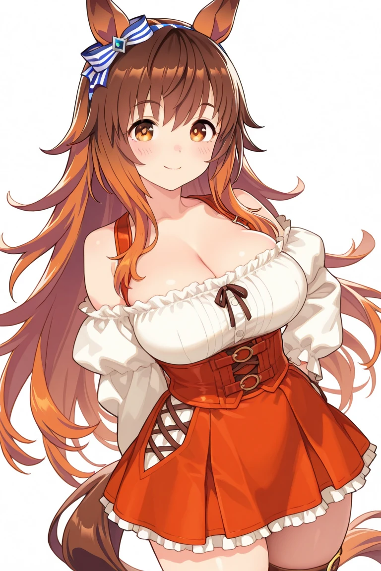 8K,masterpiece, top-quality, Hi-Res, 1girl, Marl, 独奏, Daiwa scarlet\(umamusume\), Daiwa Scarlet,brown haired, Red gloves, tiarra, {{{Tiara on the head}}}, RED dress, Very long hair, black thighhighs, Tsukunoshi, sleeveless, red eyes, cleavage of the breast, Plaid dresses, bangss, Dresses trimmed with fur, large full breasts, sleeveless dresses, bare shoulders, hair between eye, large full breasts, Single ear cover, Green Ribbon, frilld, yuki, embarrassed from, a smile, natta, lawn, grass field,{{{natta}}},starrysky,Smiled、brown haired, A slight smil,beautiful countenance, brown haired, Sharp fangs,bangss,embarassed face,A detailed eye,Beautiful eyes,Light red eyes,red blush,{{{Red hair}}},hair between eye, laying on back,pretty skin, Sideways body,Arms behind the body