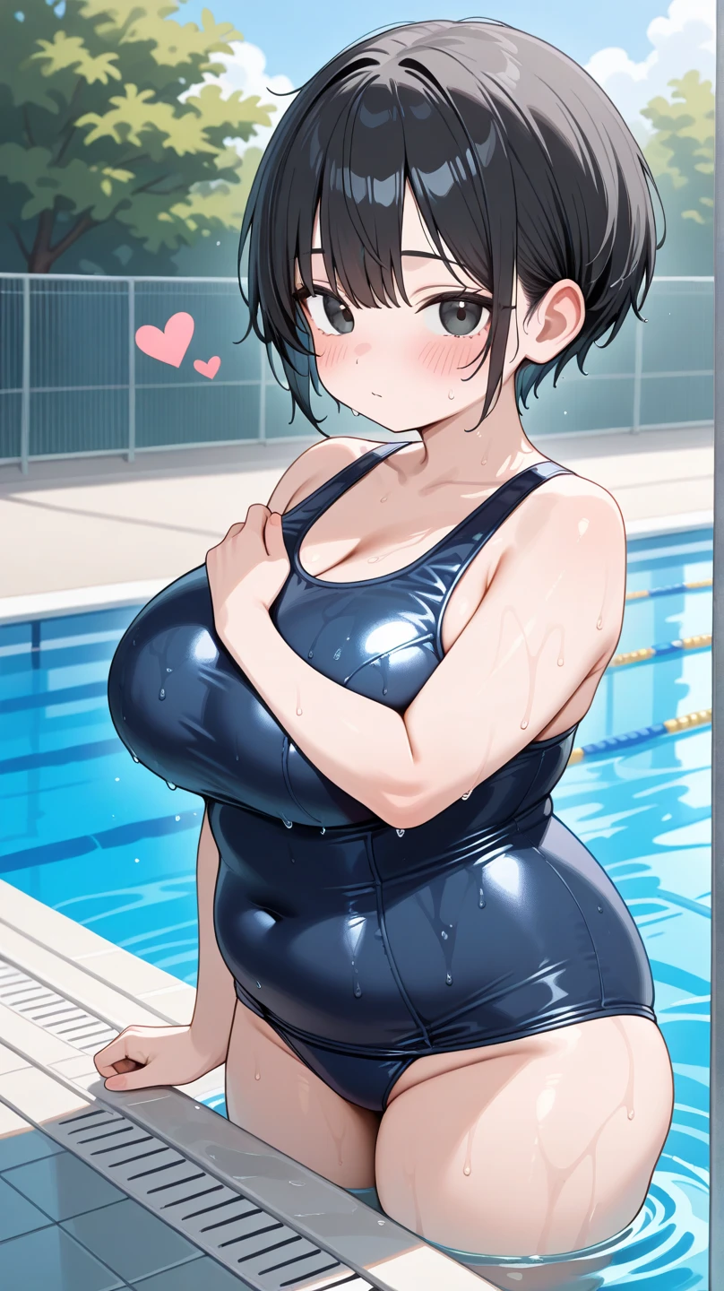 Highest quality、High resolution、Detailed Background、masterpiece、cute10代の美少女、Three Women、Navy school swimsuit、Brown Hair、Bobcut、Braided Ponytail、それぞれcute編み込みヘアスタイル、(Huge breasts:1.3)、Realistic images、Perfect body line、Thick thighs、Detailed face、Firm stomach,slender
(Three beautiful girls in school swimsuits having fun in the school pool.:1.5)、
Splashing water、Happy expression、smile、open your mouth and smile、smile、Swimsuit that glows when wet、My whole body is wet、My hair is wet too、cute,NSFW、paffy nipples,cameltoe