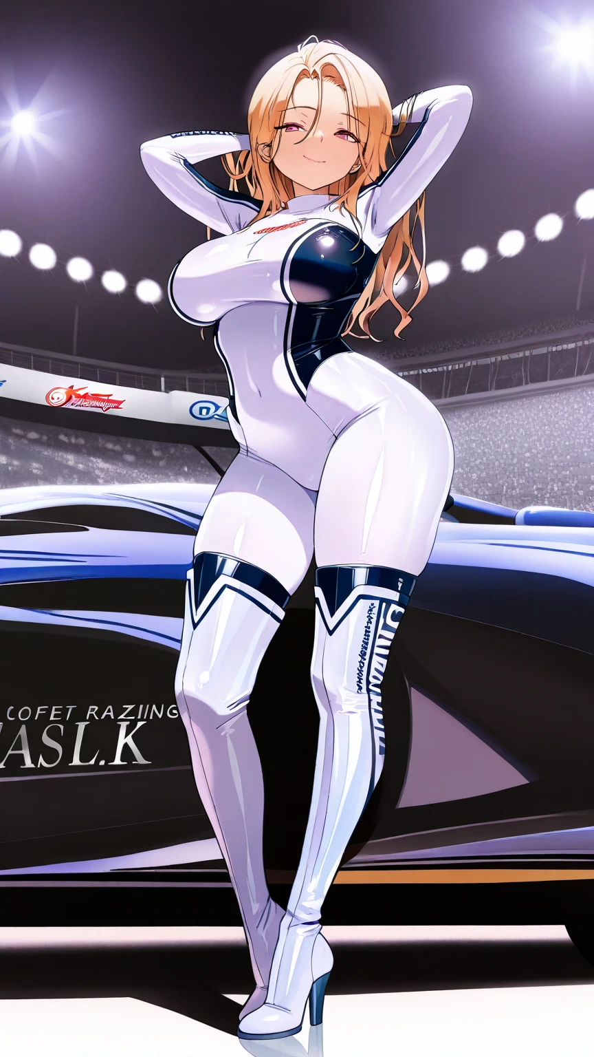racing suit,sandbeach,(Inspired by the Avengers),ponytailbraid,One-piece unisex trousers,machine girl,Security level,huge butt,(8K,photo RAW,Fotorrealista:1,25),(Excessive lip gloss,Lots of eyelashes,Best qualities,The ultra-great resolution,deep of field,color difference,Wide light,Natural colors,Distant pictures(1:2)
