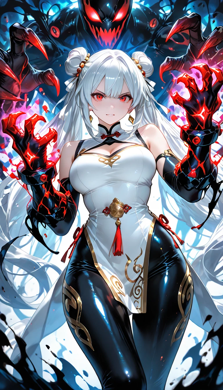 ((masterpiece)), ((Best quality)), (high resolution), (illustration), (an extremely delicate and beautiful), (ultra detailed beautiful face and eyes), nsfw,   1girl, leaning forward,  YukineChris, long hair, purple eyes, twintails, low twintails, ahoge, large breasts,  fishnet pantyhose, red a bow tie,  volumetric lightning, detailed skin texture, detailed, volumetric shadow, anime screencap,Highest quality, Sorceress, ancient babylonian nobility, ((tan skin:1.2)), (brown skin color),Long hair, twin braids, hair ornament, wine colored hair, smile, Below average size breasts, bare shoulders, (underboob:0 Raise your legs vertically、Ready your gun?、腕を前方に伸ばして谷間強調
M字Leg spread、between legs、Groin、Tentaclesに体を絡まれる、Leg spread、Spread your legs、Ecstatic expression、Tentacles、Bondage 8K, masterpiece, Best_quality, high_resolution, ultra_details, detailed, 1girl, 独奏, looking_at_viewer, upper_body, indoors, braid, blurry, bangs, white_hair, blurry_background, collared_shirt, church, hair_ribbon, hair_between_eyes, sidelocks, depth_of_field, light_particles, window, french_braid, Alphonse Mucha Style, sharp focus, perfect hands, perfect face, perfect eyes, perfect light, dynamic light, natural light, Masterpiece, Best quality, red dress、Yukine Chris、Symphogear