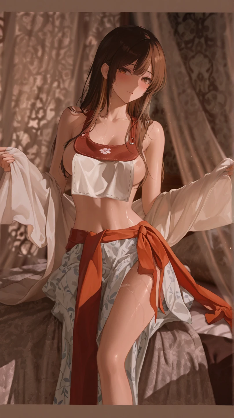 A young woman stands outside her house, drenched in the rain, her red saree clinging to her curves revealing her large hips. The scene is captured in the evening light, creating a moody atmosphere. The image, most likely a photograph, showcases the woman's striking silhouette against the darkening sky. Every detail is vividly portrayed - from the glistening raindrops on her skin to the saturated color of her attire. This high-quality image beautifully captures the raw emotion and vulnerability of the moment, drawing viewers in with its evocative storytelling.