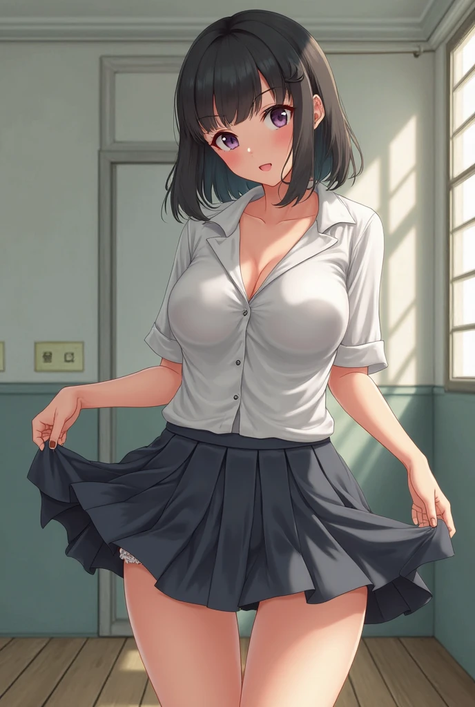 1girl, solo,(best quality),(masterpiece:1.1), school uniform, full body, looking_at_viewer, dynamic angle, neck_ribbon, cute, clear facial skin,