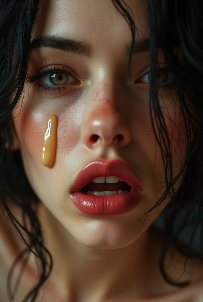 woman with mouth open and tongue out drooling (best quality,4K,8K,high resolution,Artwork:1.2),ultra-detailed,(realistic,photorealistic,photo-realistic:1.37),detailed eyes,detailed lips, extremely detailed face, intense expression, chiaroscuro lighting, moody atmosphere, dramatic shadows, rich colors, cinematic, portrait