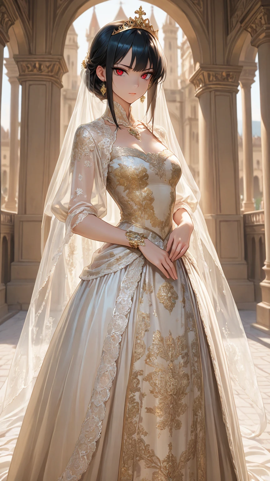 (Olivia Dunn) Hyper realistic super detailed sexy 40-year-old full-length woman (with large breasts), cup size E, trending on cgstation, (In a wedding dress with a veil, veil with embroidery with flowers, detailed embroidery on the veil, Embroidery with a floral pattern, intricate dress, Magic dress, fantasy dress, Beautiful dress, Fancy long intricate dress, intricate fantasy dress, Long flowing intricate dress, Extravagant dress, Beautiful dress, Romantic dress, beutiful, Detailed, elegant, Lady with glowing flowers dress, One-piece dress, The Long Veil, The face is covered with a veil, taut clothes, frank, fits the body, fits the chest), a confident girl, The photo was taken from the front, from the top corner, facing the photographer, Foreground photo , (Looking Ahead), NSFW, (frontal view, facing the photographer, (the pose, standingn, A street in New York City, SET)), ( Coiling hair),  Very detailed, sexy facial expressions, seductive facial expressions, [:(face detail: 1.4): 0.4], 16K resolution, 4k resolution, dinamic lighting, high-definition resolution, (sexy pose, seductive position), (elongated chest,: 1.7), (slimness: 1.2), (Narrow waist: 1.6), (Slim legs: 1.4), (hyper realisitc: 1.4), (back light: 1.2), (Sunlight: 1), (full height: 1.8), (pectoral muscles: 1.3), (contrasting background: 1.5), (Hyper-Realistic Arm Anatomy), (Hyper-Realistic Leg Anatomy), (Clean skin), (Veins Not Visible: 1.5), (Cinematic lighting: 1.7), (Intimate), (NVIDIA RTX Ray Tracing Technology), (Hyper-Realistic Arm Anatomy: 2), (Perfect flat stomach), (Color Image), 8mm Film Grain, Shot on Sony A9 II, 85 mm lens, f/1.8 Aperture, Deep Focus (10-bit RAW), The file weighs a lot, (CGI Art:1.3)