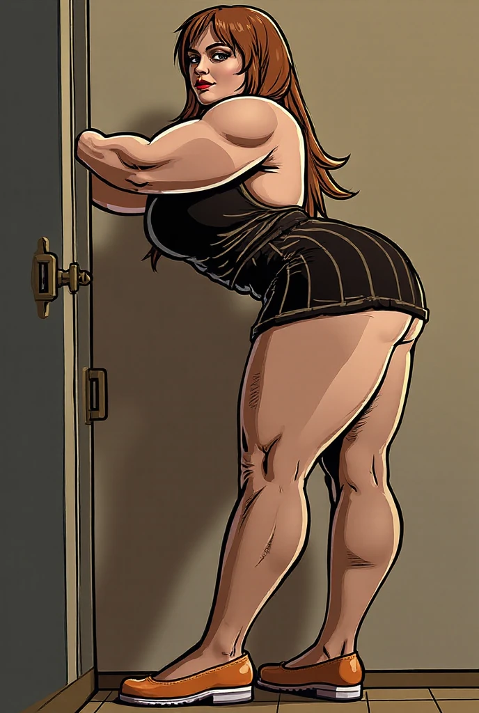 (masterpiece), best quality, trending on pixiv, official photo, HDR, DSLR, RAW photo, uncompressed images, shallow depth of field, full color depth, sharp focus, natural lighting, (simple setting, room background:1.3),(viewed_from_side:1.1),((full body)),contrapposto, ((arms behind back)),
BREAK
expressive eyes, expressive face, perfect face, perfect anatomy, ((an extremely delicate and beautiful)), (((ultra-detailed physique, ultra-detailed muscle, ultra-detailed muscle structure, perfect muscle))), well-proportioned body, skin tone, skin pores, skin textures, muscle tone, glossy hair, glossy skin, glossy eyes, detailed hair, ultra-detailed clothing, syimmetrical clothing
BREAK
([Scarlett Johansson: Angelina Jolie: 0.9]:1.1), BREAK (solo), light_skin, (huge round breasts:1.1), (wavy hair,[short hair: medium hair: 0.5], swept bangs,((hair blonde)), (Slim fit body:1), BREAK (wearing [[underboob] purple_Bra,denim shorts: (nude): 0.1]), BREAK wearing on feet [flip flops: barefoot: 0.1],