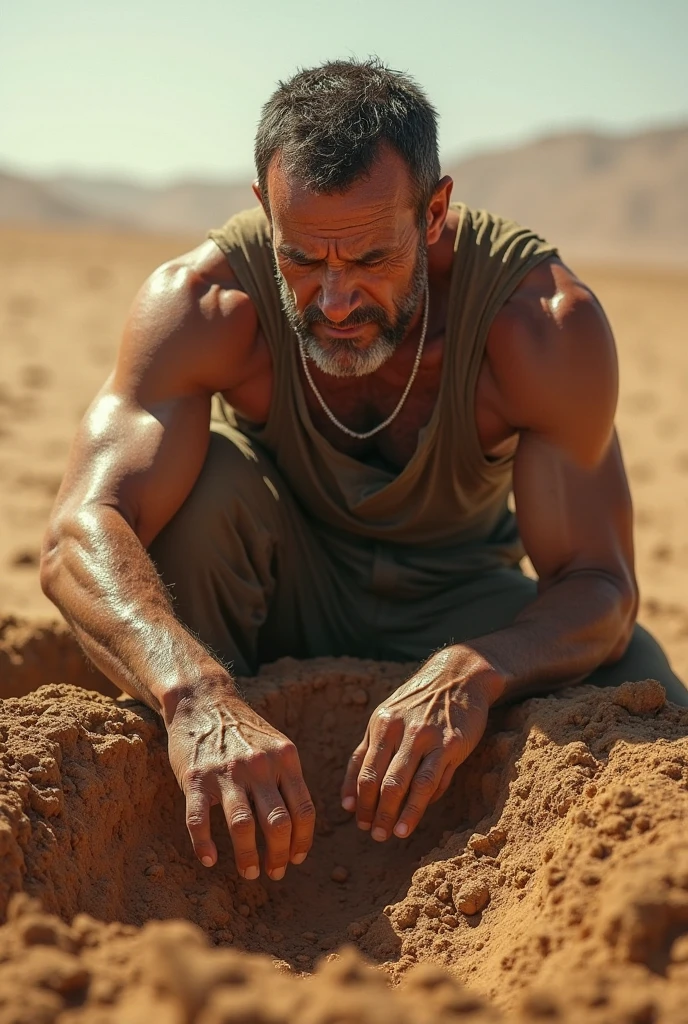 Aron Ralston with his arm trapped by a huge rock, tired and thirsty