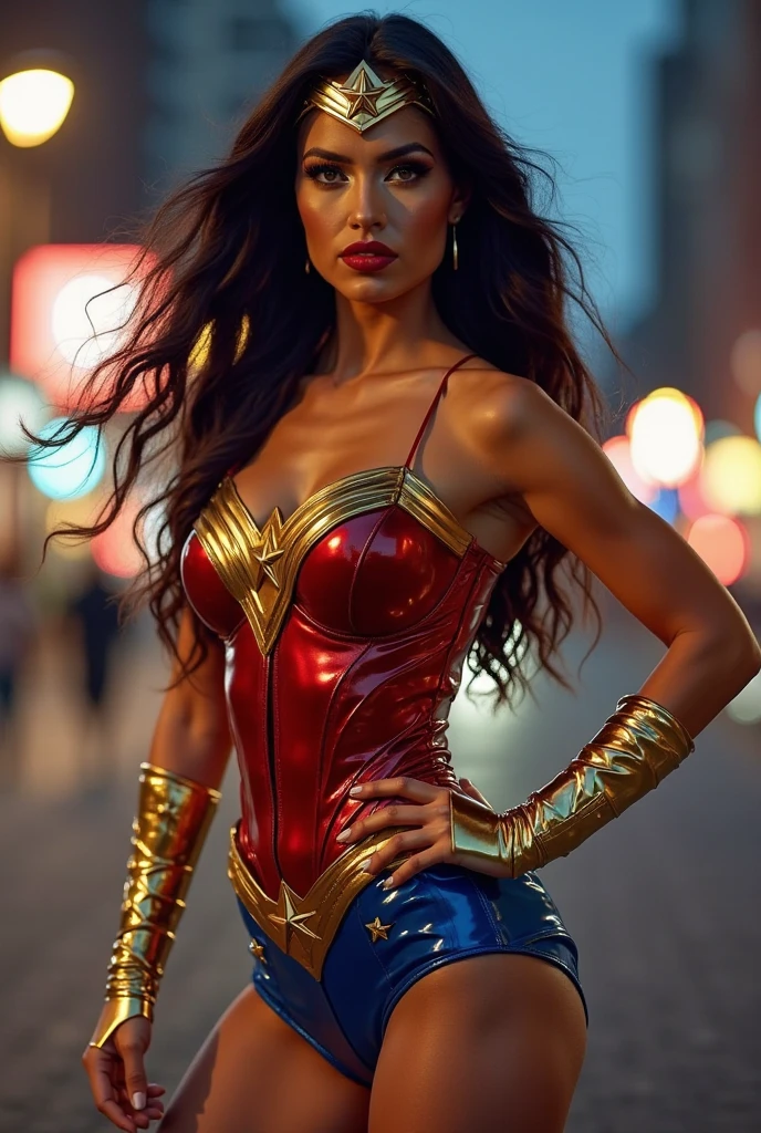 Create an image of Youtuber Gabi Xavier wearing Wonder Woman's costume 