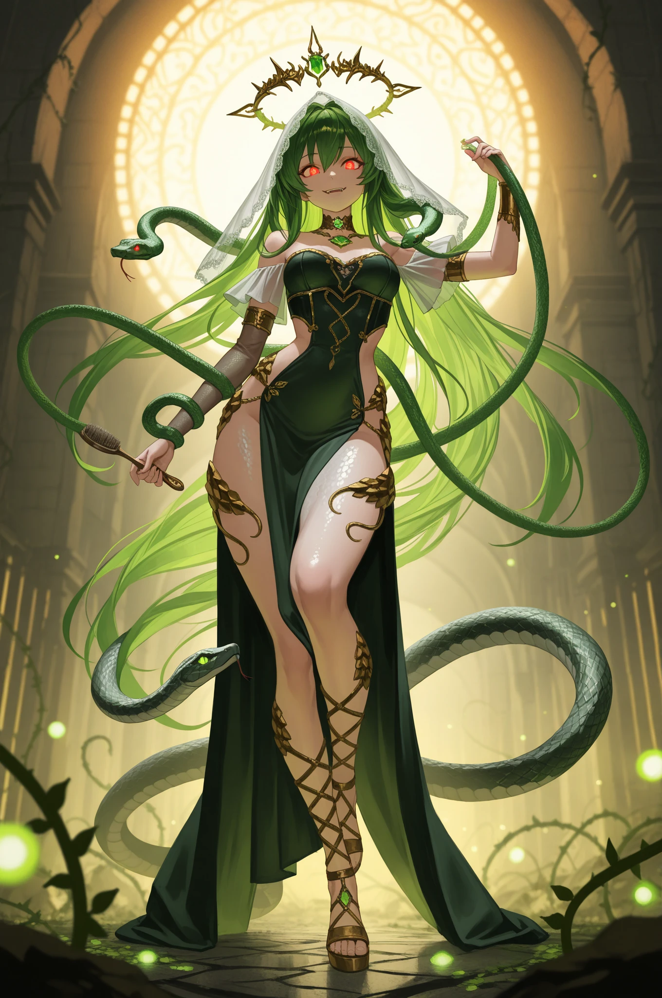 fantasy art 8k,masterpiece
pmmkr2024,best quality, trending on artstation,calm,quiet,Best quality,gorgona,medusa,snake hair,gorgona hair,green skin,snake eyes,creepy,snake body