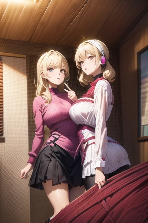 anime、30-year-old woman１people、sweater，Absolute area，POV，Blushing，Red lips，Sexy，smile、Sweat、lure、Sexyポーズ、Blonde、tights、アメリカpeople、MILF