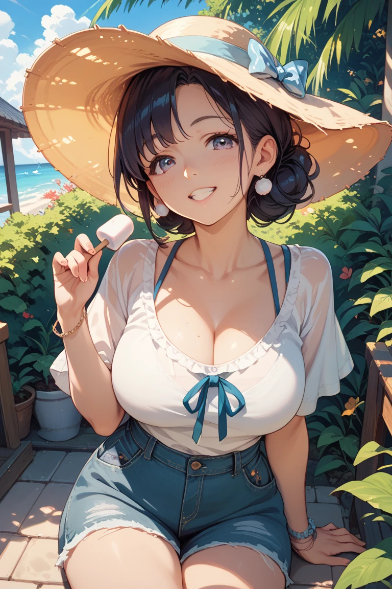 (highest quality、High resolution、detailed background、8K)、Beautiful and dense face、beautiful and smooth skin、skin texture、professional lighting、Beautiful girl in her 20s、(two women:1.2)、brown hair、bob cut、braided ponytail、(huge breasts:1.3)、realistic、perfect body line、No bra、plump nipples、warm sunshine、Amusement park date、
sexy atmosphere、Confidence and Charm、Express yourself with confidence、Charm、
Refreshing and feminine style for spring、
Sheer material is transparent and gives a light and feminine impression.、
If you want a sheer top to be the focal point, choose a simple camisole or tank top in a similar color as an inner layer.、
If you want to enjoy sheerness, pair it with an inner layer with lace or embroidery details for a subtle accent.、
For spring, choose sheer tops in pastel or bright colors to bring out the seasonal feel.、
Choose a design with a high neck or ruffles for a more feminine look.、
We also recommend layering with a shirt or blouse made of sheer material as an outer layer.、
Add a simple necklace or earrings for a sophisticated look.、
Choosing accessories in metallic colors will give you a trendy look and add to the spring feel.、
Wear nude sandals for a light look on your feet.、
looking at me with a very happy expression、Have a slight blush、smiling、sexual expression、cute