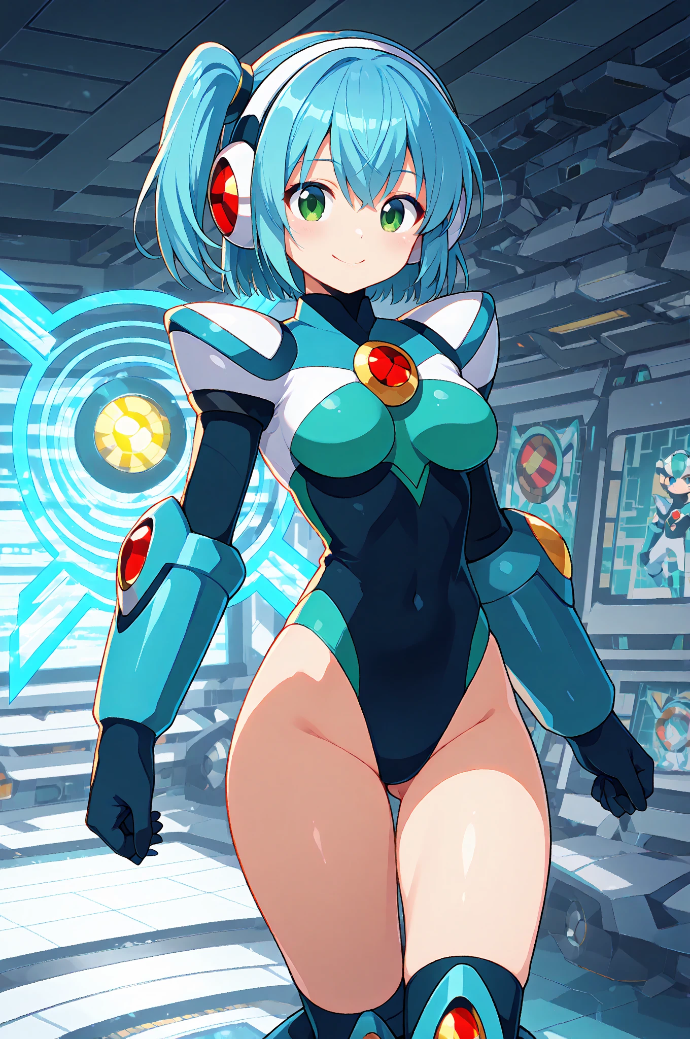 RiCO_MegamanXD, 1girl, Looking at viewer, simple background, touching her vagina with her own hand, Blue Hair, ,Blue eyes, micro bikini 