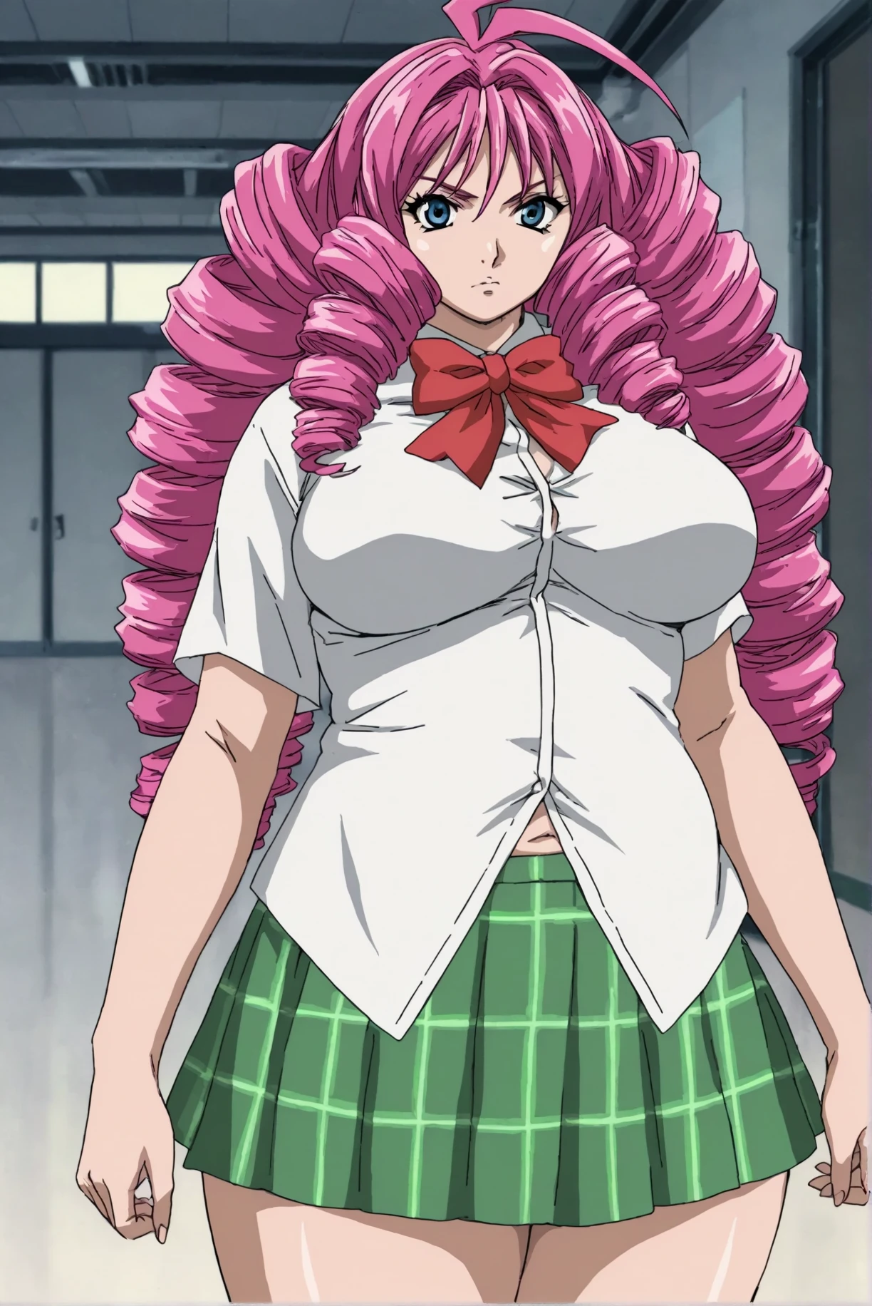Alti OP, One Piece Anime,Large Breasts, Multicolored Hair, Long Hair, Blue Hair, Pink Hair, bangs, horn, Blue Skirt, High Waist Skirt, White shirt, Long sleeve, Blue Cape, Beautiful lighting, Dutch Angle,From below, (masterpiece, Highest quality,Absurd: 1.2), Perfect hands,Beautiful sea,Outdoor,Detailed eyes