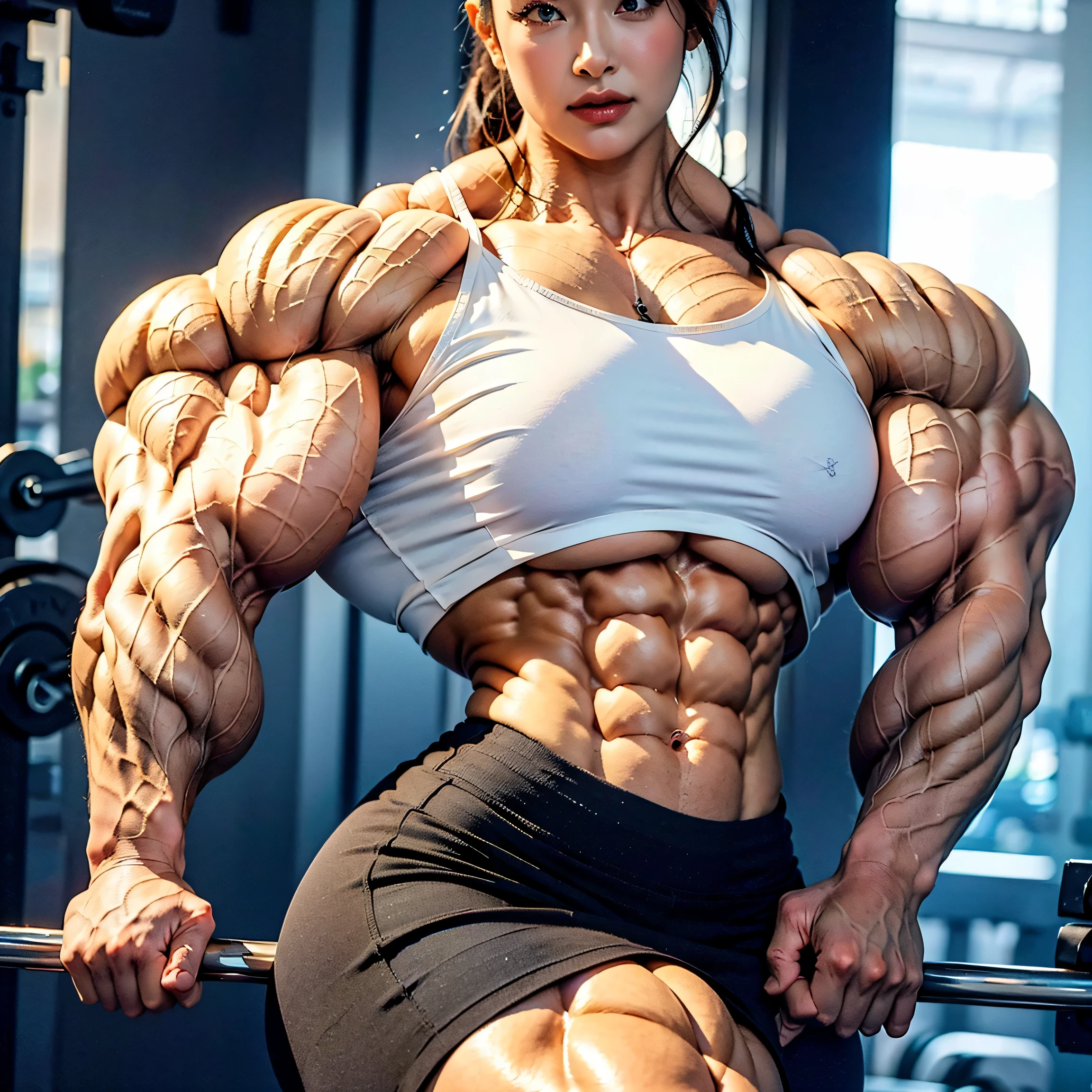(Best quality,8K,ultra high res:1.5),(very beautiful pretty long ponytail hair korean actress girl),(Huge breasts:1.40),(very voluptuous body),(body builder girl:1.5),(wide muscle:1.8),(very light black hair),(moles),(happy smile orgasms expression),(eyes to camera),(sexy thighs),(cover:1.8),(top view),(back side view)