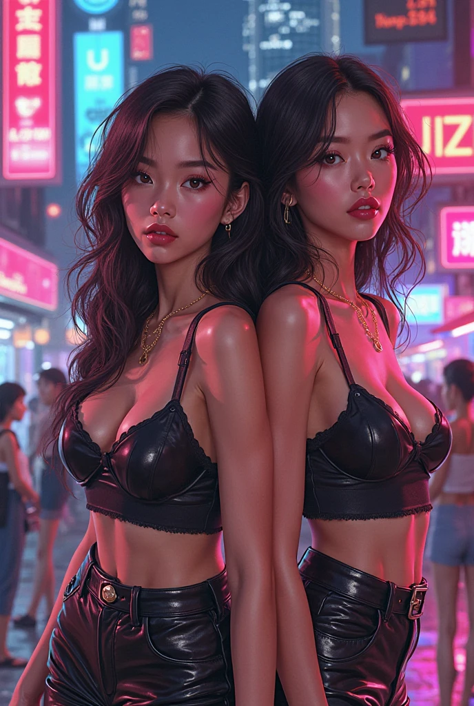 gorgeous 18 year old with wavy blond hair detailed alluring eyes d-cup breasts, Thigh gap long sexy legs wearing tiny shorts tshirt laughing in beautiful futuristic cyberpunk+ city, mist, wet, raining, best quality masterpiece, photorealistic, detailed, 8k, HDR, shallow depth of field, broad light, high contrast