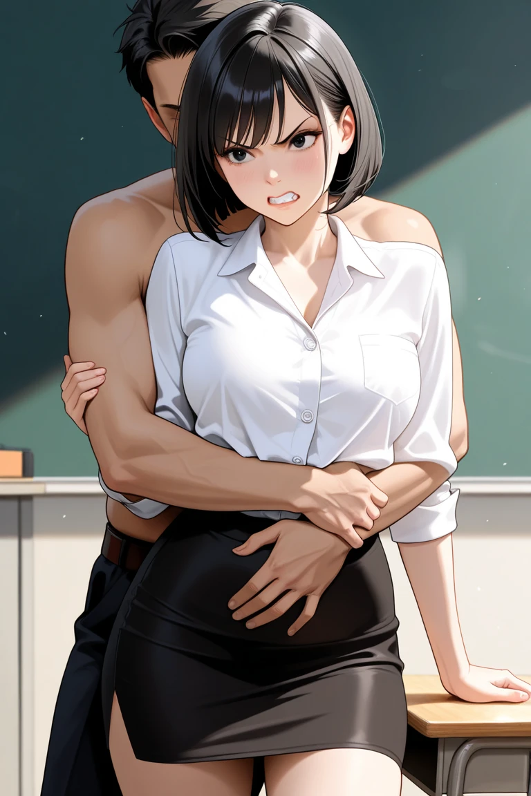 The girl is a high school girl with black hair and wearing a bob sailor uniform, and the guy is a 40-year-old teacher with short white hair and a short haircut.The two lovers are making love to each other naked in a hotel.、NSFW