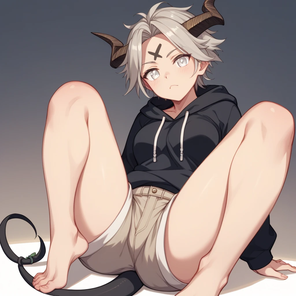 masterpiece, best quality, 1girl, botan, futanari, loli, medium hair, silver hair, straight hair, grey eyes, lion ears, lion tail, smile, flat chest, nipples, navel, penis, testicles, erection, necklace, complete nudity, sitting, legs spread, rock, outdoors, savannah, desert, dirt, sun