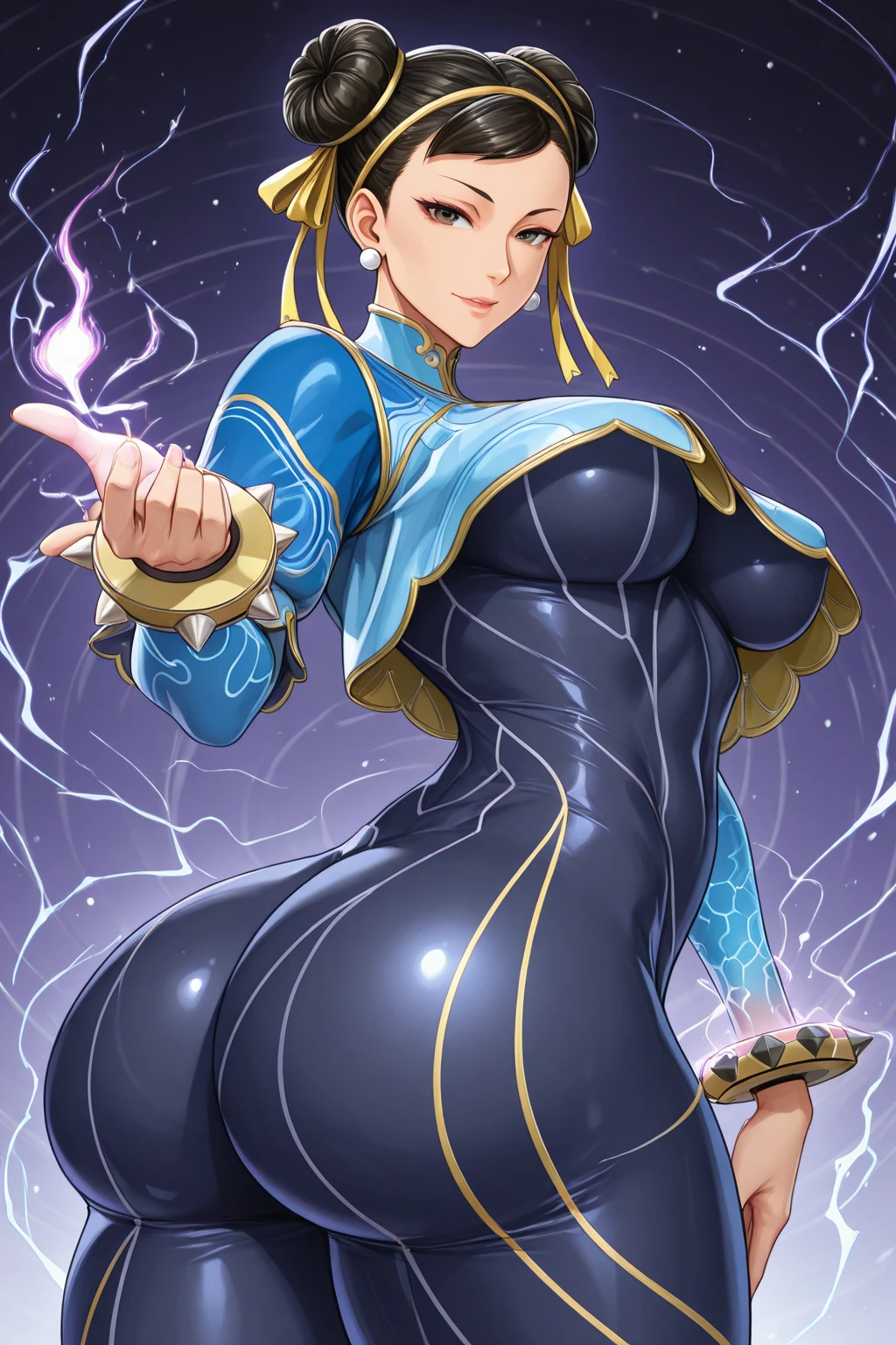 (hd, sharp, fractal), single woman, super hamstring muscles, Magical girl, 25 years old,big, purple and gold rubber suit costume