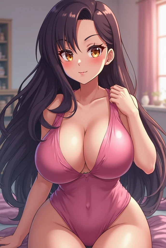 masterpiece,(blowjob,sucking penis pov),sitting in front of man,penis on mouth,(heart-shaped pupils),humid,high resolution,ultra detailed,realistic,seductive anime woman,black hair,straight hair,(tareme:1.3),thick lips,sweaty,mature woman,(aroused and happy:1.5),drooling,excessive cum,sweaty,tank top,earring,