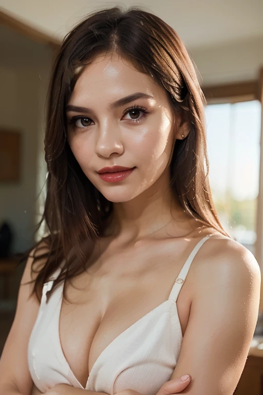,Thin body,Smiling,Small breasts nipple,(best quality, masterpiece, 16K, ultra detailed, beautiful skin, professional lighting) A girl:18 yo, full body, naked, NUDE, just,{No Bra Shirtless:1.5},{Small breasts Nipple}