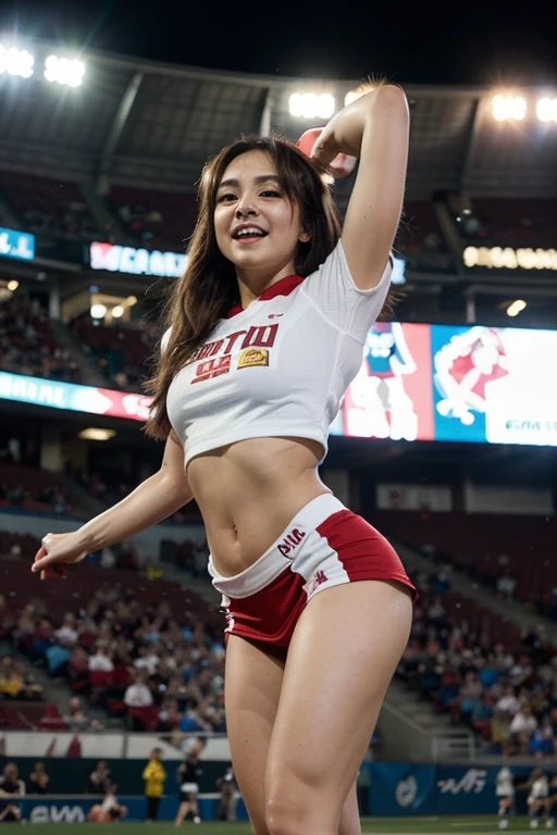 , 18 year old ultra cute indian cheerleader teens group ,perfect round  ,in stadium,flashing her breasts,thick thigs,dancing and jumping,her breasts bouncing,jiggling