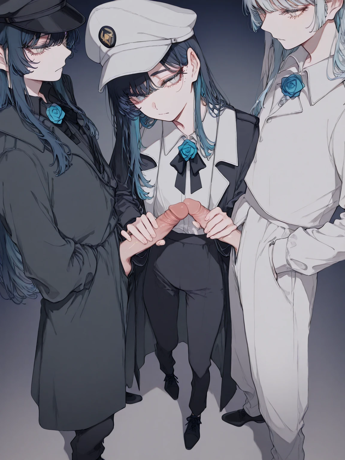 2人の可愛いdelicateな体型の男の娘が全裸で向かい合って立つ,Skinny body,Feminine body lines,Slender figure,tomgirl,Lesbian,Erect penis,17 years old,delicate,Long Hair,Girl-like appearance,Sticking the tips of the penises together,choker,Short haircut