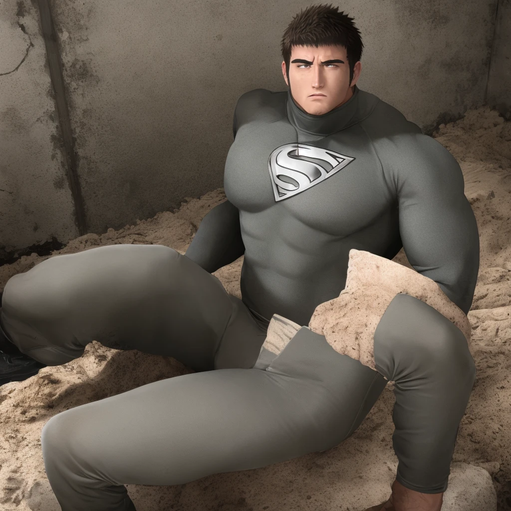 1 muscular man wrapped in a light gray turtleneck Slime, lying on a large bed wrapped in light gray tentacles, with a large number of light gray tentacles on the bed, confused eyes, muscle hero, Buzz Cut, tall and burly, muscular! Tall burly and strong, stealth suit, thickened thermal tights, sexy stout legs, super buffs and cool, high resolution committee, character design (Resident Evil - Chris Redfield), rugged big feet, light gray cotton socks, attractive strong men, warm lights shining on the body