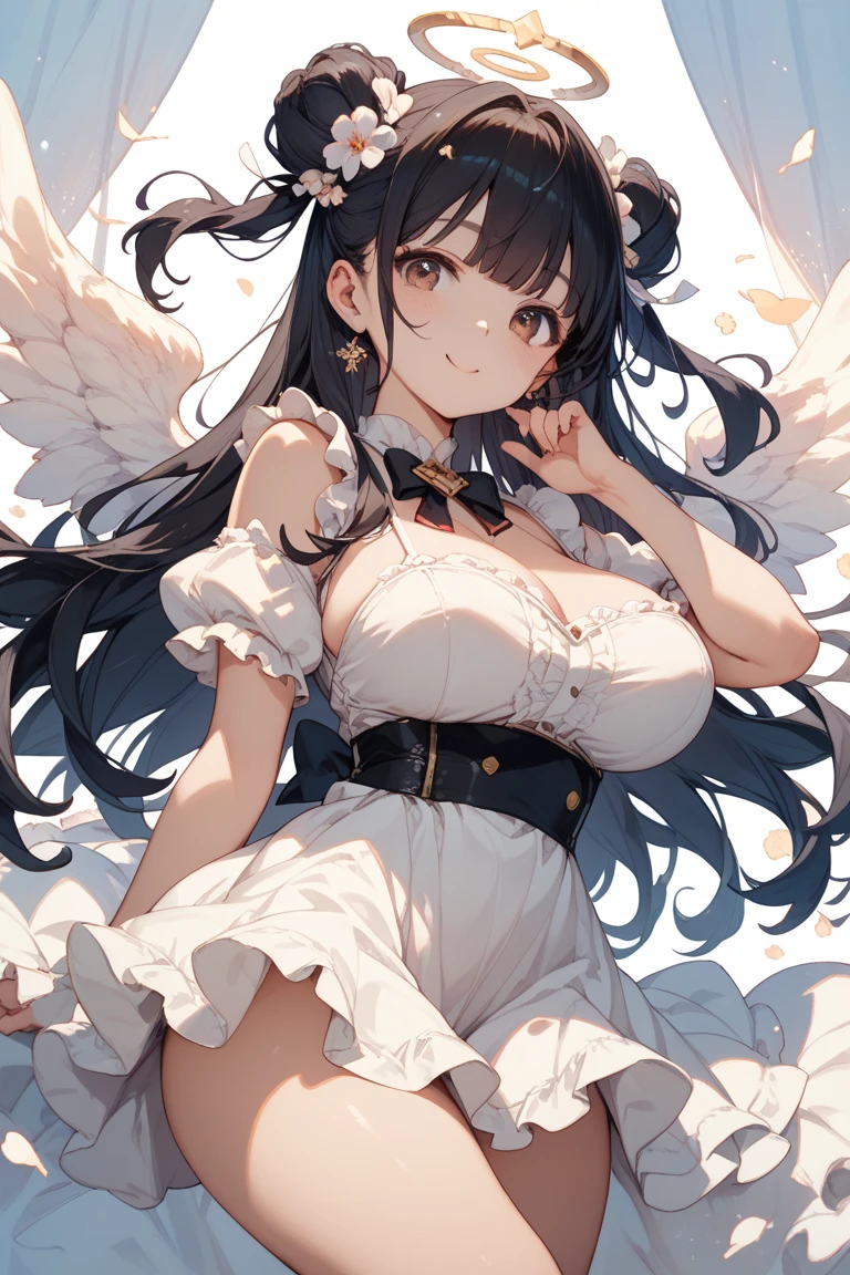 One girl, Twin tails, accessories, Earrings, accurate, chest, happiness/joy, Bright Eyes, Simple Background, Sparkle Effect, stereofuturism, crystal、
fortune teller、Angel Halo, Long Hair, , Heart-shaped eyes, star、goddess