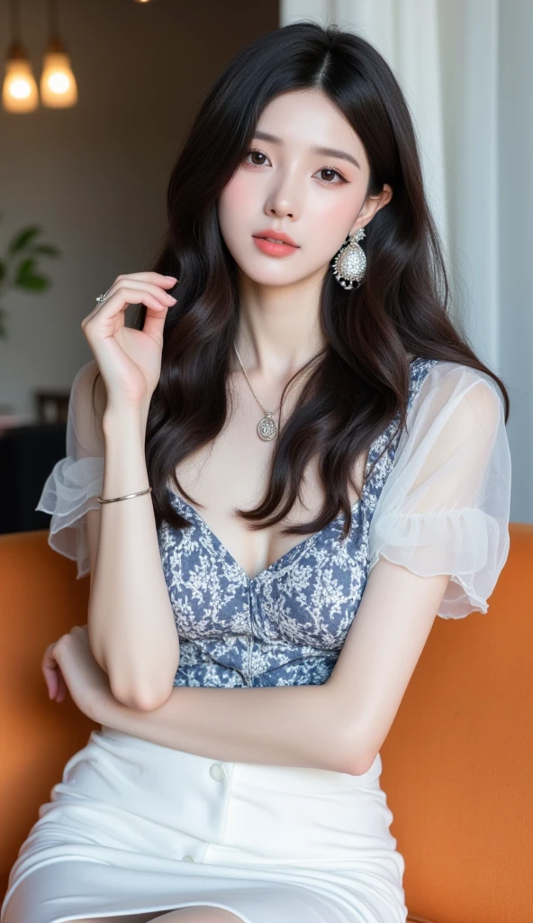 (Masterpiece, absurderes, Highly detailed:1.3), dream-state, Digital painting beauty, (Sitting, mature, Slim, Slender,) view the viewer, (Masterpiece), (Best quality:1.2), absurderes, Intricate details, skin indentation, cleavage, Huge breasts, (Highly detailed skin:1.2), (author:Alphonse Mucha Echo Chernik Megan Laura Cho Bingqiang), Sharp focus, Soft and colorful, Centered, symetry, picure, Intricate, voluminetric lighting, Beautiful, rich deep color, Ultra detailed, Digital painting, Mysterious magic, Focused, lush colors, Canon Eos 5d Mark IV and Fujifilm Superia X-TRA 400 film, (Extremely detailed oil painting:1.2), Glow effects, godrays, handpainted, Renders, 8K, rendering by octane, 4 d cinema, blender, Dark, Ultra-refined atmospheric 4K, cinematic sensual, Sharp focus, humorous illustration, great depth of field, Masterpiece, colours, 3d octane render, 4K, concept-art, trending on artstationh, Hyperrealistic, Vivid colors, Extremely detailed CG unified 8K wallpapers, trending on artstationh, trending on CGSociety, Intricate, High detail, Dramatic,1girll,Shopping mall photography,(tee shirt),stocklings,Abdominal exudate,(denim short)(((leg loops))),Neck ring,((Wear a bracelet,choker necklace))(full bodyesbian:1.5