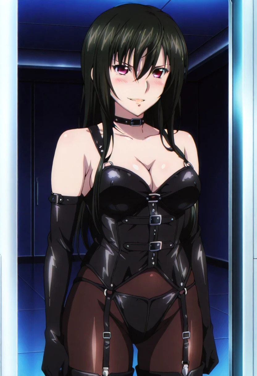 (((Pixel Perfect, Perfect in every detail))), alone, One girl, yoshiko tsushima, uranohoshi , latex, elbow gloves,latex five fingers,evil grin,View Viewer, Conceit, Dynamic pose,two hands,two legs,thighhigh boots,black wing,smile worst,