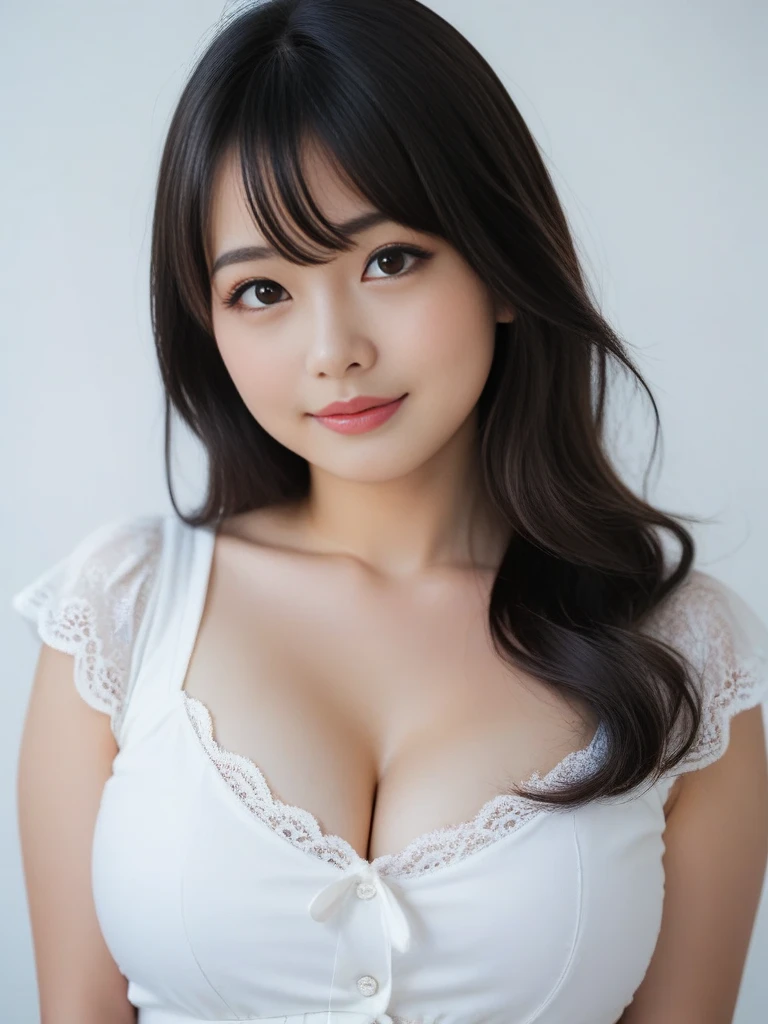 (8k, RAW Photo, Best Quality, Masterpiece:1.2), Ultra Detail, Super Resolution, (Realistic, Realistic Photo:1.37), Portrait, High Detail RAW Color Photo, Professional Photo, Extremely Detailed and Beautiful, Extremely detailed, 8k wallpaper, amazing and detailed, huge file size, official art, highly detailed CG unity 8k wallpaper, highly detailed beautiful girl, highly detailed face, highly detailed eyes, highly detailed skin, highly detailed fingers, highly detailed nose, very detailed detailed mouth , perfect anatomy, highly detailed background, highly detailed clothes, 1girl, 16 years old,,cute girl, realistic body, fair skin, glowing skin , slim body, handsome body, black hair , short hair, (blunt bangs:1.2), smile, cute, youthful, cute face, realistic face, delicate eyes, drooping eyes, cute lingerie, see-through, looking at viewer, facing front, standing posture, Contraposto, dynamic lighting, very large breasts, ((face closeup)), (large chest), (Perfect Body Proportions), (slender Body Proportions), (bedroom), super sexy pose, ((Shirt with wide open chest)),