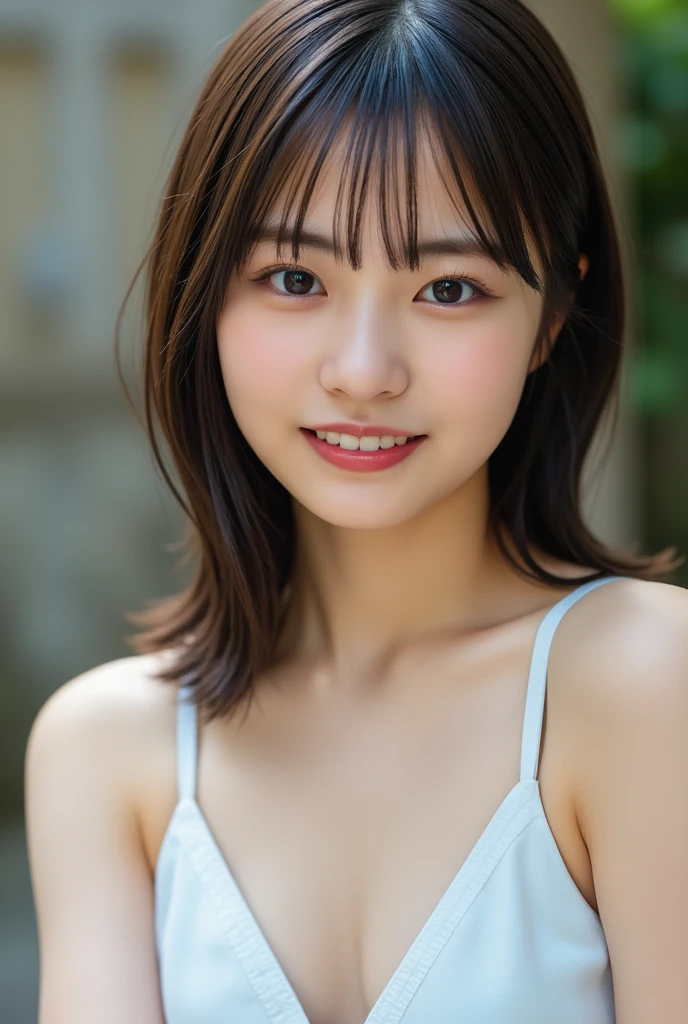 a warrior girl, circlet, bikini top, pelvic curtain, loincloth, earrings, bracelet, high resolution, cinematic, raw photo, masterpiece, intricate, beautiful face, beautiful lips, looking at viewer, tight cleavage, colossal tits, smiling