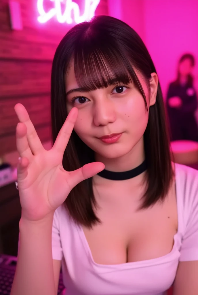 araffed asian woman with a pink teddy bear sticking out her tongue, tongue out, thicc, fluffy chest, angelawhite, licking out, amouranth, better known as amouranth, busty, sfw huge breasts, sexy :8, bust shot, throbbing, thick lips, mouth open, cleavage, sie boob, big cheeks