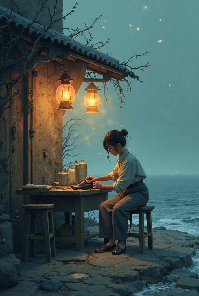 Arav women sitting at the table，Drinking tea, Movie. Leng Jun, Drinking tea and paper lanterns, mysterious coffee shop girl, Movie Stills, Movie Stills, Still frame from a movie, by Zou Zhe, author：Ni Yuanlu, 真人Movie Stills, Fantasy Stills