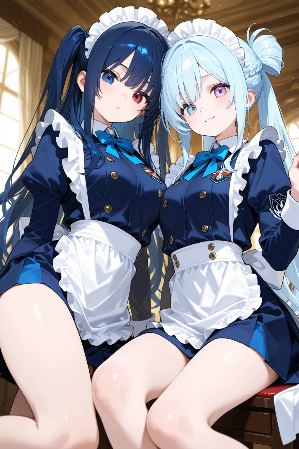 BREAK、(masterpiece、Highest quality、Highest Resolution、Clear_image、Detailed details): (One Girl、Japanese Faces、High knot ponytail、cute、Dark blue hair girl、(Perfect body:1.4)、Sparkling blue eyes、(White and navy blue pilot suit、White and navy tight-fitting clothing、Wear full white and navy blue cover、White and navy thigh-covering pants、White and navy shoulder cover outfit、White and navy shiny clothes、Navy blue tight-fitting pants that hide the legs、Clothing that doesn't attract skin、Clothes that hide the skin、Clothing that protects the skin、Armor to hide the chest)、Very delicate and beautiful、Detailed Skin、Slim Body、Exoskeleton、cute系、Happy smile、Soft expression、heroine、White and navy blue long boots、Elbow-length gloves、headset)、(Simple Background、White background:1.6)