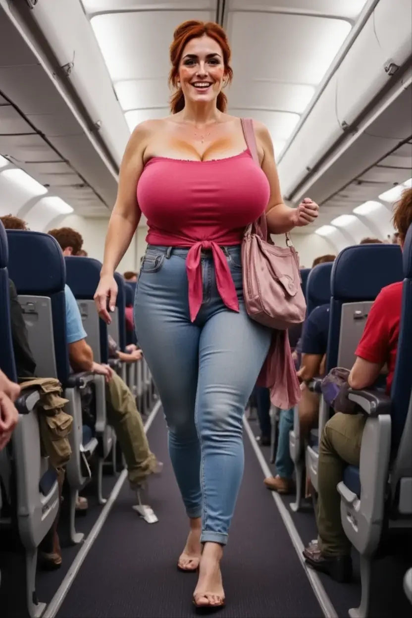 1girl, photorealistic, realistic, photo of a Czech woman, (((sexy chubby))), (chubby), (ugly face:1.1), middle age, blonde hair, long hair, a 45-year-old woman, body of 45-year-old woman, wrinkles on her face and body, (((cleavage))), (((She is standing seductively on the departure area of the airport, a woman awaits her journey with a mix of anticipation and perhaps a hint of nostalgia. Surrounded by bustling travelers and the hum of announcements, she might be checking her boarding pass, adjusting her luggage, or simply taking a moment to absorb the atmosphere of imminent adventure or reunion. Her expression could reveal a range of emotions from excitement to contemplation, reflecting the unique blend of emotions that airports often evoke))), (((she is wearing a hot pink crop top pullover that hugs your curves and keeps you cozy yet stylish. The cropped style adds a modern flair, perfect for warm weather. Paired with sleek and fitting tight cycling shorts in a complementary shade, like black or gray, to balance the boldness of the top. The shorts emphasize your silhouette and are ideal for a day filled with activities.))), she is looking at the camera smiling, (((dynamic pose)))
