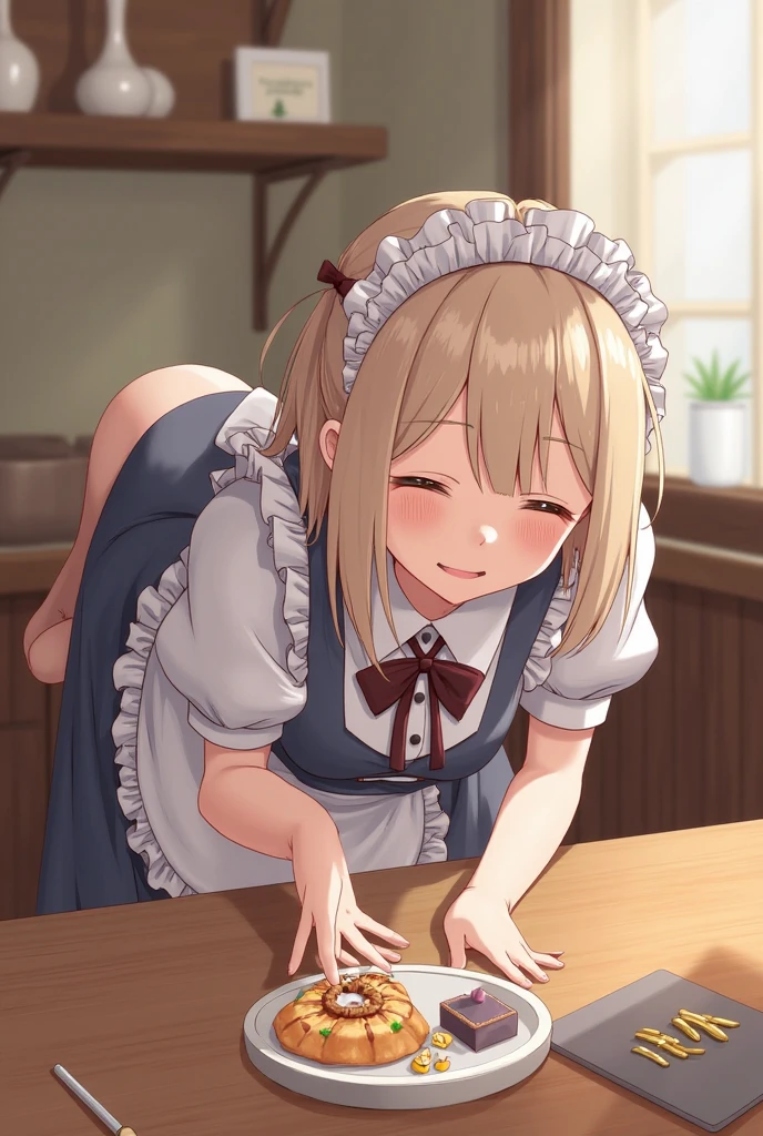Browsing Caution,(Petite),(Cute man's daughter),((Penis in the crotch)),(((Ejaculation through cloth))),blonde low twintails,Maid clothes