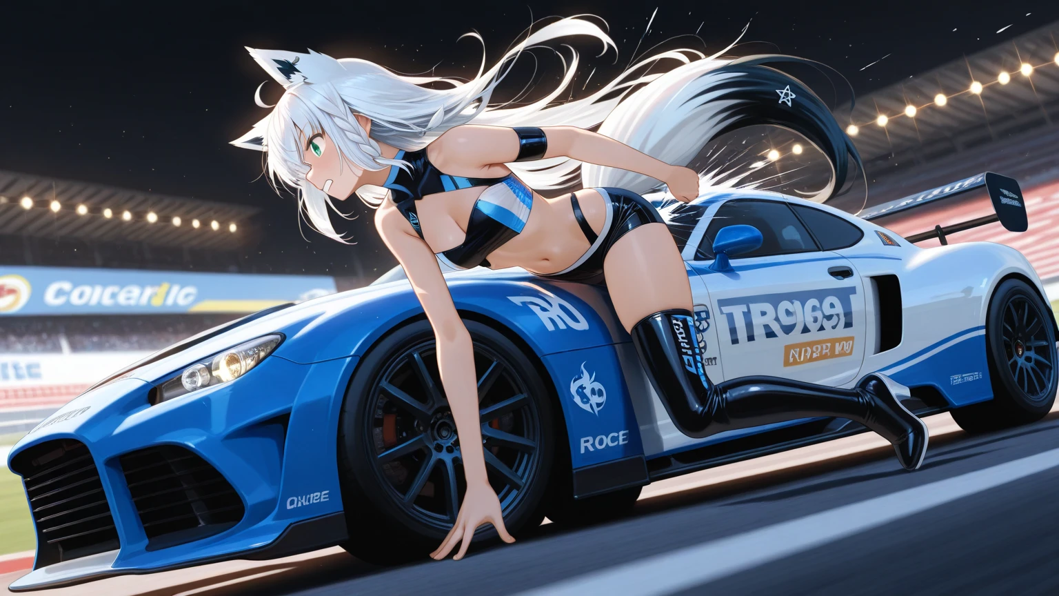 Drive a Lamborghini、Hatsune Miku in a bikini、Large Breasts、Night view、smile