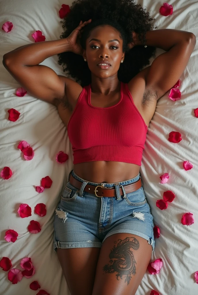 close-up photo of a stunning black woman (Brazilian muscular body). She is lying down with her hands behind her head (floral mini-skirt, high heels). she has a perfect face smiling into the camera. absolute cleavage. photo taken from above
aesthetic portrait, 1girl,solo, long hair, bokeh, depth of field, cinematic, nighttime ,aesthetic portrait,b3rli,ch3ls3a, membranous_structure
