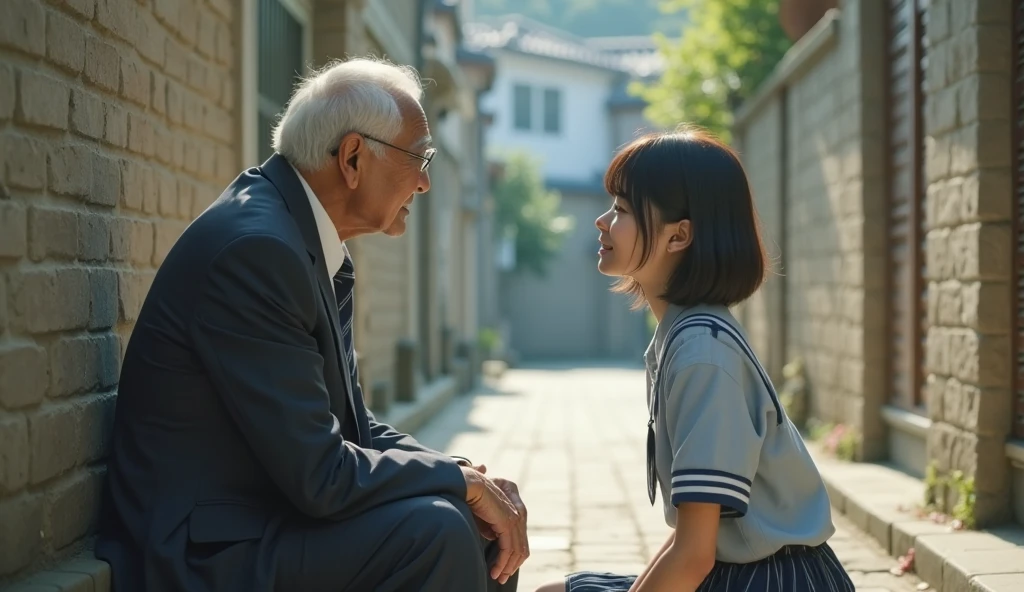One Japanese old man and one Japanese girl,hug、kis、uniform、Dress shirt、Navy blue pleated mini skirt、Very white skin:1.5、8-year-old、The girl has large breasts,Beautiful thighs、The hairstyle is a bob cut,Black Hair、Slim body,no makeup,The girl closes her eyes、The girl has a troubled look on her face、Functional、The old man is very fat:1.3、The old man is 75 years old、The old man has a lot of beard、The old man is bald、Old men are hairy:1.5、The old man&#39;s body is large、The belly of an old man is big、The old man&#39;s face is large、The old man&#39;s hand grabs the girl&#39;s breast、The skin of the old man is black、The old man has a serious expression、Inside the room、On the bed