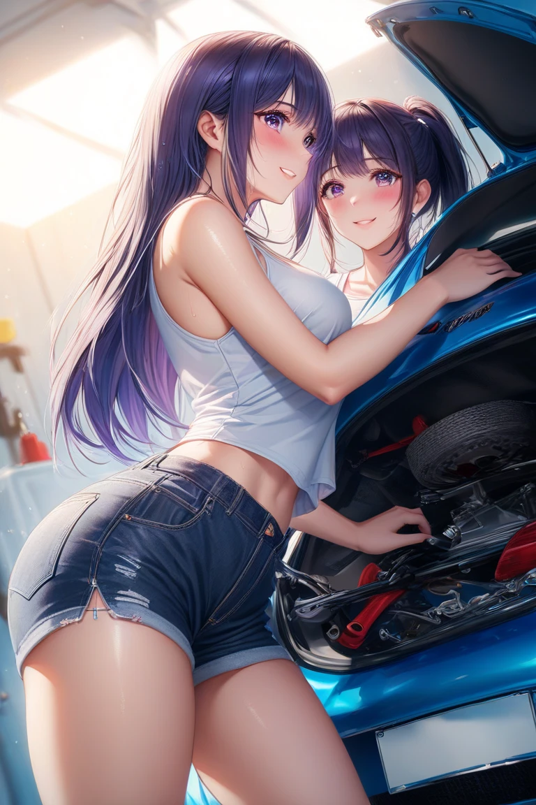 Car sex、Sit in the seat、((Futanari))、white breath、Drooling from the mouth、Panties、2girls, yuri, male tongue、fellatio, open legs, hold knees、Squirting from、cum on mouth、grab on head、Completely naked、Thick pubic hair、Fair skin、Updo、High heels、View from below、girl trembling with sexual climax、trembling effect motion lines with sexual climax
