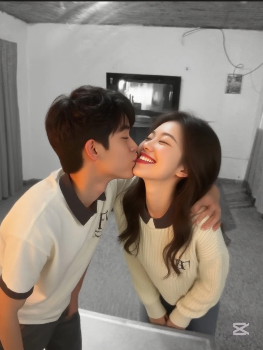 Girl licking boy's nose