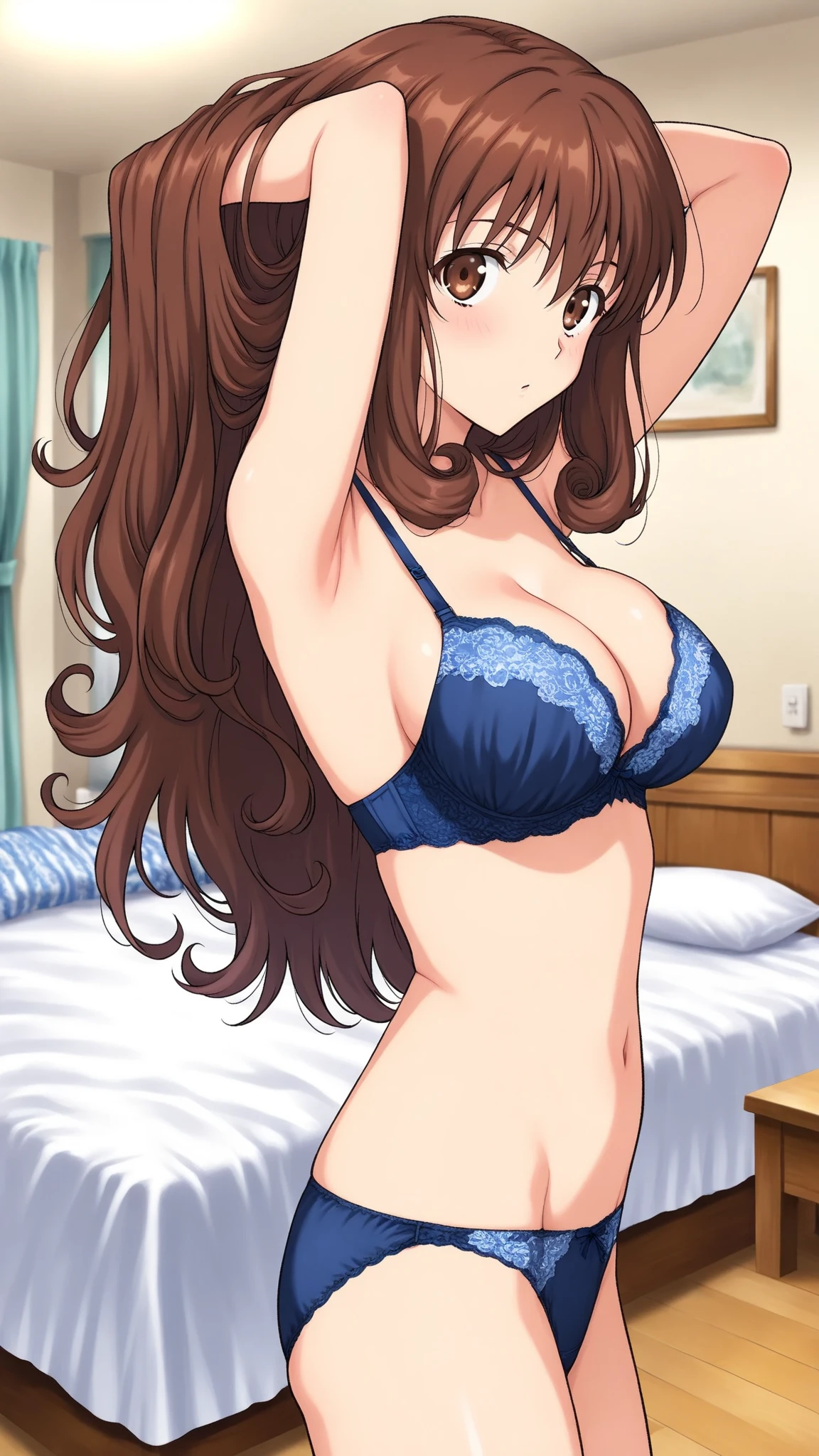 1 girl 27 yo, European people, mother with big breasts, Wear erotic underwear in bed