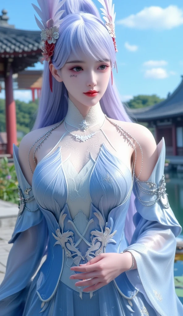 Girl, spellcaster, viridian green and silver uniform, silver hair, wear tiara, wear transparent face bandana, round face, detailed face, picture form top to knee, sexy pose, big chest, look at camera, camera from top to bottom, detailed, photorealistic, best quality, grass background