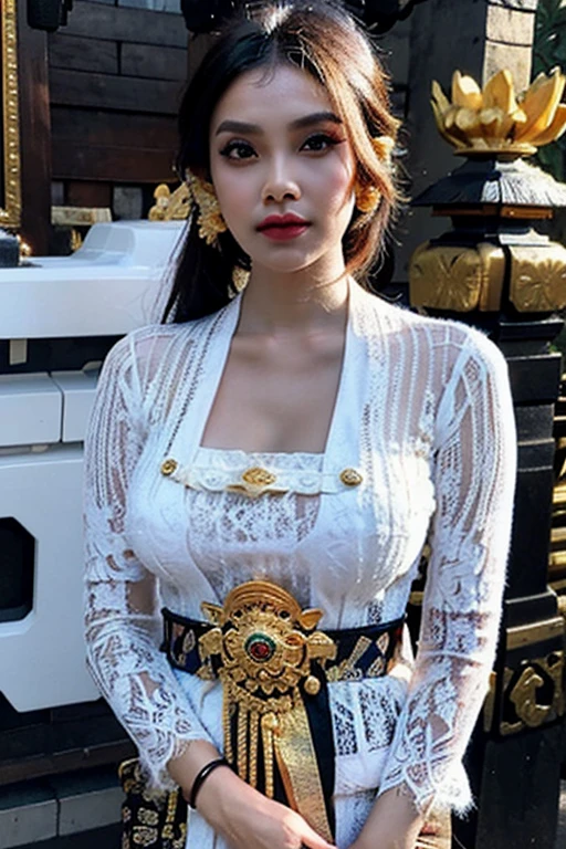 Hyperrealist portrait of female teen indonesian medium breast topless,wearing see-trough opened white balinese kebaya, long straight black hair, by david hockney and alphonse mucha, fantasy art, photo realistic, dynamic lighting, artstation, poster, volumetric lighting, very detailed faces, 4 k, award winning,, 1girl, in the dark, deep shadow, low key, super details, view full body modeling pose
