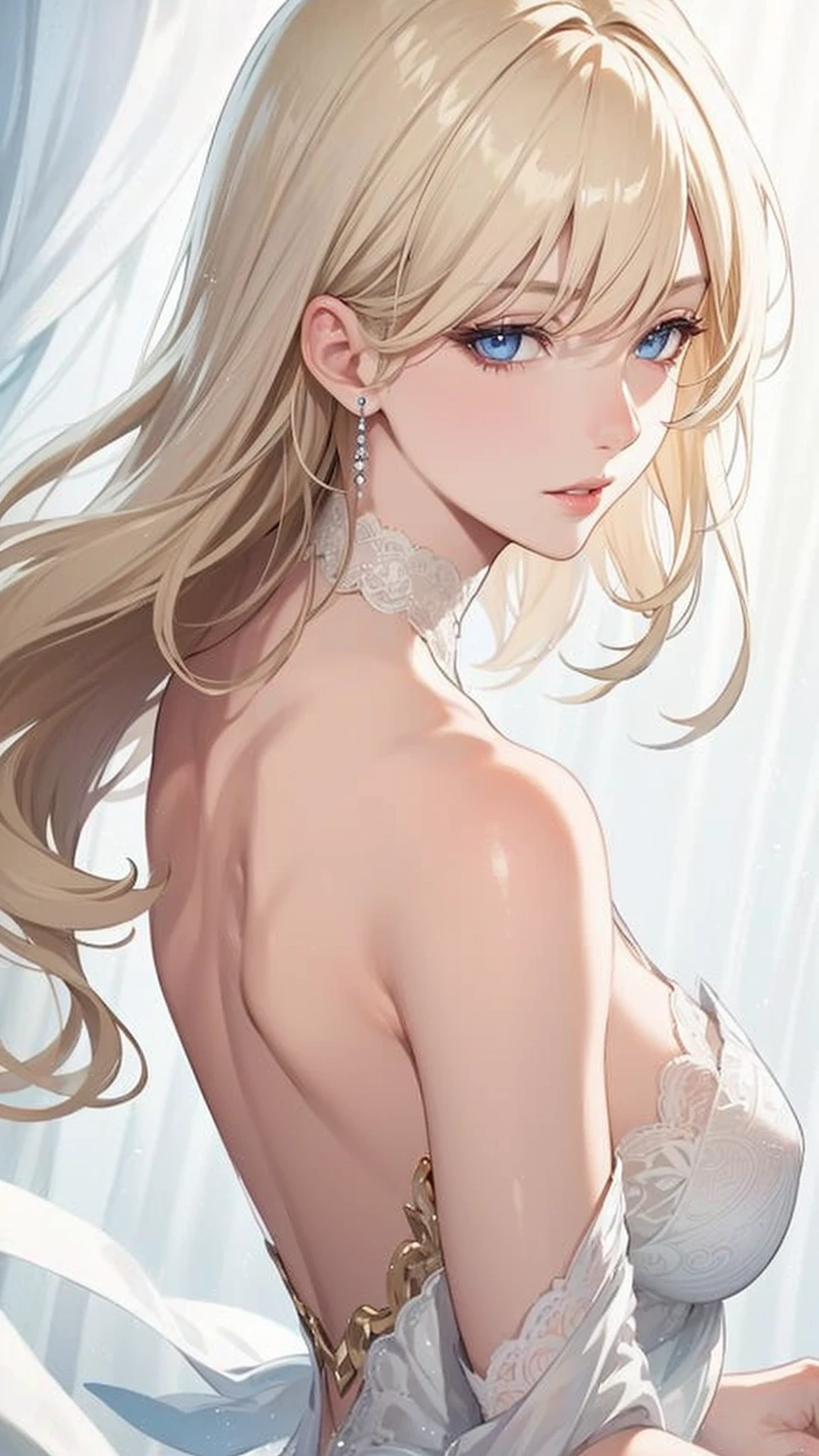 Portraiture, Realistic, Elegant mature woman, blue eyes, Blonde, Large Breasts, 4K resolution, Beautiful CG, Soft Light,Her panties are almost visible, but not visible.、Nipples visible through clothes、Big Breasts、No bra、Embarrassed、Thin fabric clothing