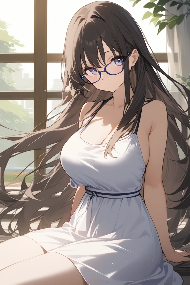 (Highest quality,4K,8K,High resolution,masterpiece:1.2),Super detailed,(Realistic,photoRealistic,photo-Realistic:1.37),Beautiful attention to detail,Beautiful lip detail,girl with beautiful eyes, Anime girl in a cute dress, Cute anime wife in a nice dress, Detailed digital anime art, Wearing a dress, everyone, Beautiful Anime Girls, Cute Anime Girl, Smooth anime art, Anime Style, Vibrant colors, Soft lighting, Detailed coquettish eyes, Beautiful cleavage, Glasses