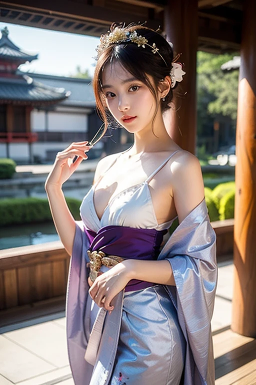 Mei Niang was wearing a pale purple Luoza shirt with wide sleeves and breasts.,Wearing a pure white gauze bellyband,A pair of nipples are faintly visible through the tulle,The chest-high bellyband is exposed,The upper body is very close-fitting because of the ribbons used to fix the waist and shoulders,The lower body from the waist down is a loose skirt that reaches the ground.。Accompanied by the master's flowing steps,A pair of plump breasts stand out in the clothes that fit tightly to the body,In every slight tremor,You can clearly see the deep and attractive cleavage in the middle of the two squeezed white breasts.,It feels like it might burst at any moment.。The woman's plump buttocks and slender thighs are wrapped in a loose skirt, making it difficult to see her true appearance.,But if you observe carefully, every time Mei Niang lifts her feet and steps, she brings out a few faintly visible lines of her lower body.,I can still imagine the wonderful scenery under the skirt。She was wearing a pair of silver transparent women's shoes.,The smooth surface of the foot is completely exposed,Mei Niang's two sexy and smooth jade feet are looming,Even with such a sexy and attractive figure,But paired with a beautiful and noble high bun,